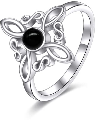 JERWLI Anelli con nodi di streghe in argento Sterling, anelli con nodi magici di streghe, pietra di luna, onice nero, gioielli pagani, croce celtica, gioielli per donne e ragazze, 7, Nessuna pietra