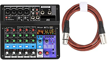DJ Controller Mixer Set 6 Canales Consola de Mezcla de Sonido Grabación USB móvil Reproducción de computadora 48V Phantom Power Input Mezclador de Audio A6 (Color : A6 1pcs 2M) (A6 1pcs 2m)