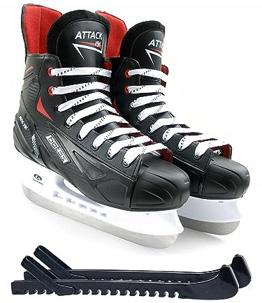 Botas - Attack 191 - Pattini da hockey su ghiaccio da uomo | Made in Europe (Repubblica Ceca) | Colore: nero/rosso/bianco, confezione da 11 pezzi da uomo con protezioni per skate