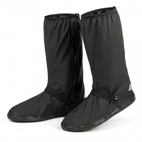 QWORK® 1 par vattentäta överskor, skoskydd, återanvändbart vattentätt, PVC-material, passar både män och kvinnor, XL, Svart, L