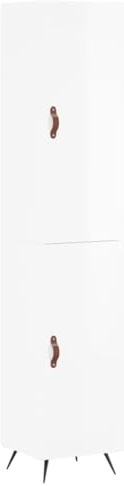 Homgoday Sideboard 34.5 x 34 x 180 cm in Gloss White Plywood Bedside Tables Bedroom Bedside Table Bedroom Sideboard Bedside Cabinet for Bedroom Cupboard Floor Cabinet 1 Door
