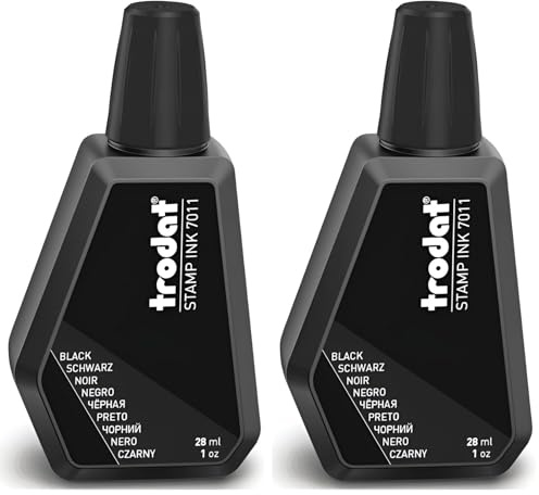 Trodat Black Ink Bottle - 28 ml - Replacement Ink for Hand Stamp Ink Pads (Pack of 2)