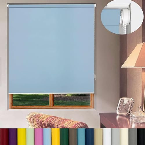 Verdunklungsrollo ohne Bohren 50 x 170 cm Sichtschutz und Sonnenchutz,ohne Bohren Rollo Seitenzugrollo,Klemmrollo mit Klemmträger, für Fenster & Tür, Himmelblau