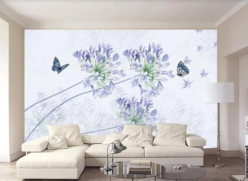 MIWEI Wallpaper Papier Peint Panoramique Papillon Fleur De Champ Violet Papier Peints Intissé Decoration Murale Chambre Salon 430x300cm-M219928