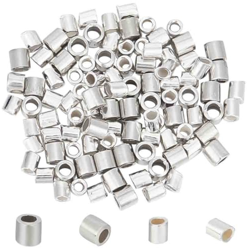 GOMAKERER 100 Stück 2 Größen 925 Sterling Silber Crimp Tube Perlen, 1.5~2x1.5~2mm Silberne Quetschperle Lose Abstandsperlen Schmuck-Quetschperlen Für Halskette, Armband, Schmuckherstellung