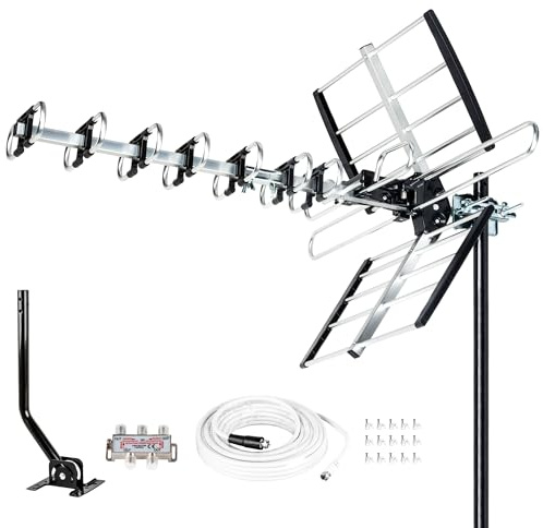Five Star HDTV Antenna Upgraded Version with up to 200 Mile Range, Antenna Mount, 40ft RG6 Coaxial Cable, UHF/VHF, ATSC 3.0 Compatible