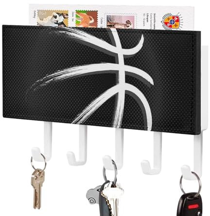 CZZYH Wandhaken mit PU-Leder überzogene Oberfläche, 5 Haken, Net Dot Basketball Schlüsselhalter für Wand