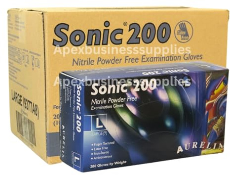 2000 Large Blue Nitrile Gloves Sonic 200 | Multipurpose, Examination Powder Free And Latex Free Nitrile Disposable Gloves Bulk | Medical & Food Grade Gloves | 10 Box Of 200 Disposable Gloves