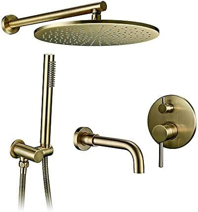 SANTPOP Schwarzes Messing Für Heißes Und Kaltes Wasser, Verdeckter Regenkopf, Einhandmischer, Badezimmerarmaturen, Wasserhahn-Set, Badewanne, Dusche, Wasserhahn-Set, 2318, BG, 8 Zoll