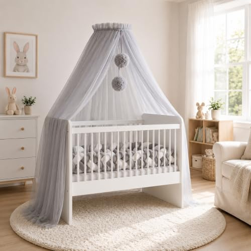 Baby Fancyroom Sänghimmel för babysäng, babyvagga, myggnät, sidosänghimmel, babyrumsdekoration, baldakin för barnrum av premiumtyll (ljusgrå)