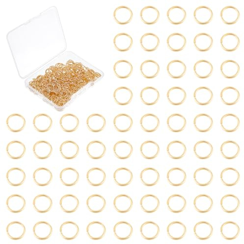 UNICRAFTALE 300 Stücke Edelstahl Öffnungsringe 8 mm Runde Ringe Echt 24K Vergoldete Sprungringe Metallverbindungsringe für Schmuckbasteln Schlüsselanhänger Zubehör Ohrringe Armbänder Anhänger