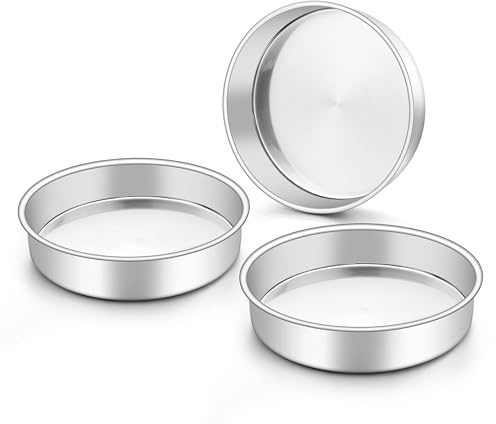 Onader 8 Inch Round Cake Pan, Stainless Steel Baking Pan Set of 3, Birthday Wedding Cake Tin