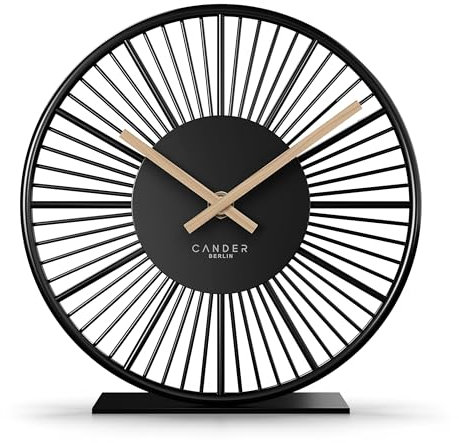 Cander Berlin BLORA Tischuhr lautlos 18 cm Metall Holzzeiger ohne Tickgeräusche modern schwarz Wohnzimmer Küche Vintage