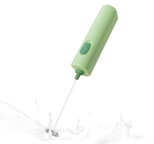 ELMWAY Compact Handheld Electric Milk Frother – Battery Operated Coffee Frother & Mini Electric Whisk for Latte, Cappuccino & Matcha (2 × AA Batteries) – Green