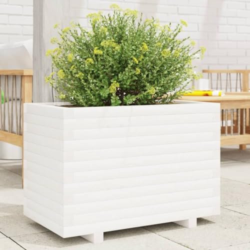 Somanki Pflanzkübel Weiß 70x40x49,5 cm Massivholz Kiefer, Blumentopf Gross, Blumenkasten Balkon, übertopf, Pflanzkasten, Flowerpot, Kräuterbeet Für Die Küche, Vertikalbeet - 3282550