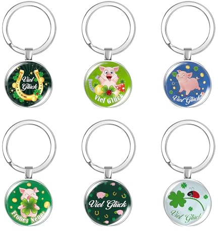 UTEFIF Lot de 6 porte-clés porte-bonheur pour le Nouvel An - Trèfle à cheval - Bonne chance - Pour le Nouvel An