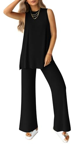 PRETTYGARDEN 2 Piece Lounge Sets for Women Summer Airport Travel Outfit 2026 Casual Matching Spring Clothes Track Sweat Suits (Black,X-Large)