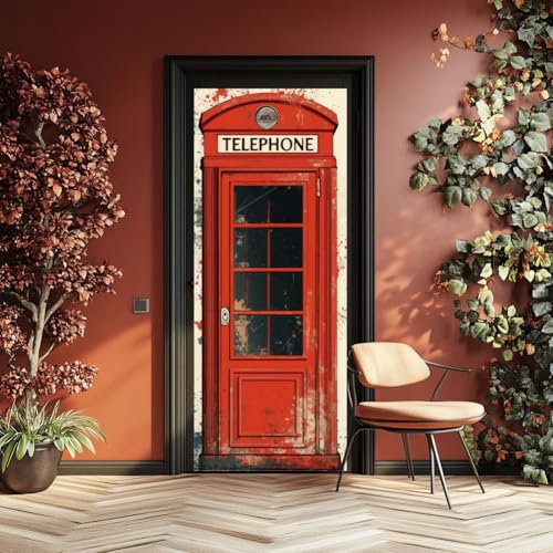 arricraft 2 pegatinas autoadhesivas para puerta, 80 cm x 200 cm, color rojo, vintage, para cabinas telefónicas, de PVC, para decoración de dormitorio, salón