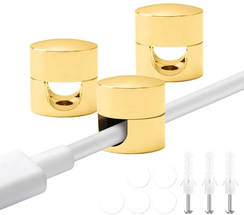 Parthan 3 Pcs Cable Anchors, Aluminium Vintage Style Cable Holder, Desk Organization Cord Anchors Stick On, Functional Cord Anchor for Charger Cable Management, Gold