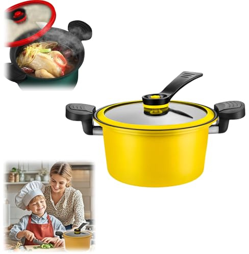 Olla de cocción a presión micro, olla de cocción de micro presión, antiadherente, multifuncional, para sopa de guiso rápido para sopa tierna y carne, compacta y eficiente (amarillo, 22 cm-3.5 L)