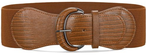 Waist Wow Damen Breite Gürtel für Kleider Elastischer Taillengürtel Schwarz Vintage Stretchgürtel Damen Gürtel mit Hakenschnalle,Braun,Fit Taillengröße 73cm-84cm