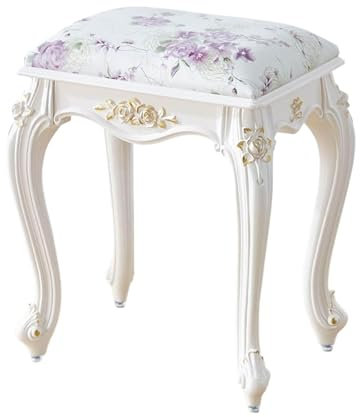 Vintage PU Leather Padded Dressing Stool for Bedroom Vanity Anti Slip Foot Stool with Purple Flowers Design Ideal for Bathroom Closet Desk Vanity 27x38x43cm