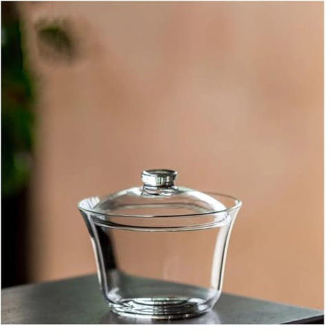 DYHWAC Cuenco con Cubierta de Vidrio Engrosado, sopera de té Transparente Resistente al Calor, Tetera Gaiwan Individual con Tapa, Tetera