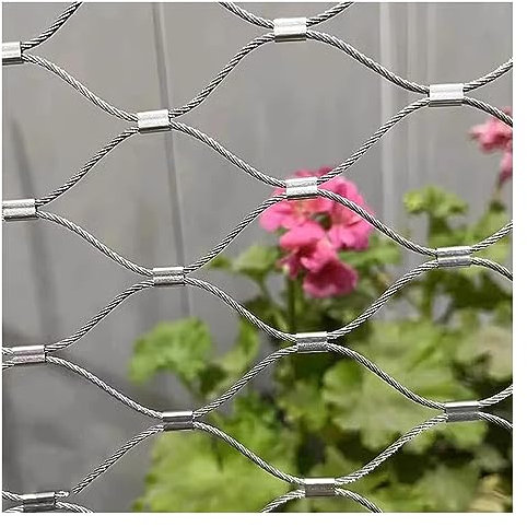 DTVEW 304 Edelstahl-Seilnetz, Flexibles Kabel-Drahtseil X-Typ-Masche 8cm/2mm Balkon-Fallschutznetz, DIY Dekoratives Netz(1.2x30m/3.9x98.4ft)