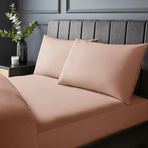 Silentnight Pure Cotton Fitted Sheet - Cool Soft Touch 200 Thread Count - Extra Deep 40cm Bed Mattress Sheet - Breathable 100% Cotton - Elasticated Corners, Machine Washable, Dusky Pink, Super King