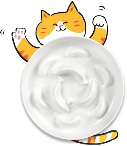 Anti-Schling-Napf für Katzen aus lebensmittelechtem Melamin – Rutschfester Slow Feeder mit Labyrinth-Design – Sanfte Farben – Für Nass- und Trockenfutter geeignet – Weiß– 16 x 16 x 3,2 cm