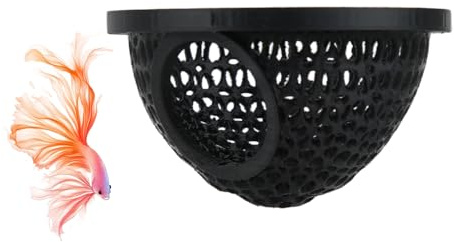 lasuroa Grotta Galleggiante Betta, Decorazione Acquario Stampata per Riposo Alimentazione Gioco Riproduzione Tunnel Sicuro Accessori Acquario Rifugio per Animali Acquatici & Grotta Gamberetti (Nero)