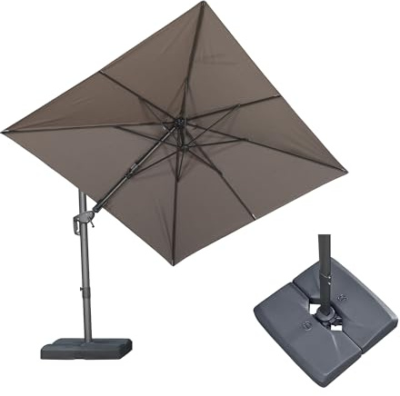PURPLE LEAF Sonnenschirm Twist mit Schirmständer 300 x 250 cm Ampelschirm mit 240 Gramm Polyestergewebe Beidseitig Axial Schwenken 360°Drehbar, Kippbar Gartenschirm mit UV-beständig, Asch Mokka