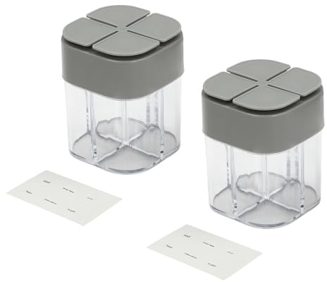 2 Stück Gewürzstreuer Camping, Camping 4 in 1 Gewürzbox, Anzahl der Fächer 4, Gewürz Dispenser für Reisen, Zuhause Küche, 6,6x6,6x8,38 cm