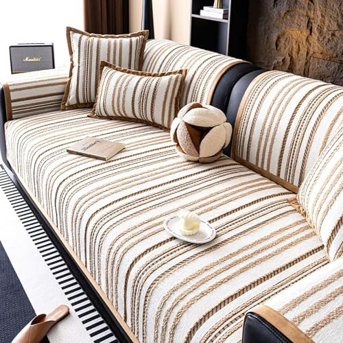 Couch Überzug-Weiche Chenille Sofabezug-Anti Rutsch Sofa Überzug für U Form L Form Sektionssofa Dicke Strukturierte Sofaschoner für 1 2 3 4 Sitzer Sofa(Coffee,70 * 180cm)