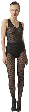 Wolford Velvet Net Illusion String Body For Women Long Sleeve Geometric Bodysuit With 3D Effect Sheer Panels And Round Neckline black/black Black Small