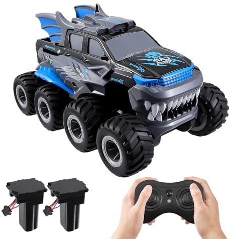 VIHBRAI Monster truck amphibien télécommandé 8WD RC avec 2 batteries rechargeables, pick-up RC tout-terrain étanche avec fonction dérive pour sable, eau et terrain