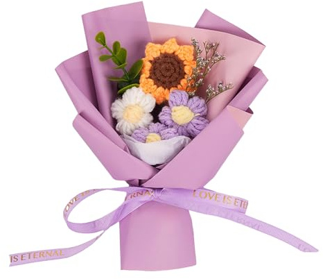 Bouquet di fiori di girasole all'uncinetto, realizzato a mano, regalo all'uncinetto, per San Valentino, festa della mamma, compleanno, matrimonio, laurea, regalo (viola)