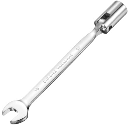 sourcing map Llave combinada de cabeza giratoria de 18 mm, llave inglesa de acero CR-V giratoria, cabeza torx, llaves de extremo abierto, llave de espejo para reparación de automóviles