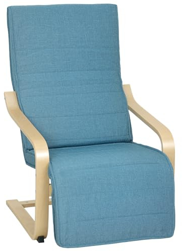 HOMCOM Sillón de Salón con Reposapiés Ajustable, Butaca de Salón Tapizada en Lino Sintético con Marco de Madera, Sillón de Relax para Dormitorio, Oficina, Estudio, 66,5x94x100 cm, Azul