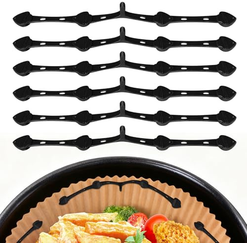 Rlssaki 6Pièces Aimant Air Fryer,Silicone Aimants pour Airfryer Papier,Noir | Résistant Magnétique Silicone Friteuse, Réutilisable Ensembles Boucle Magnétique Cuisson en Friteuse À Air
