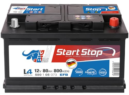 BIG Start-Stop EFB Autobatterie 12V 80Ah 800A/EN Starterbatterie | Wartungsfreie Batterie für PKW ersetzt 82Ah 85Ah
