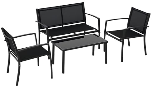 Outsunny Salon de Jardin extérieur 4 pièces Canapé 2 Places 2 Chaises Noir