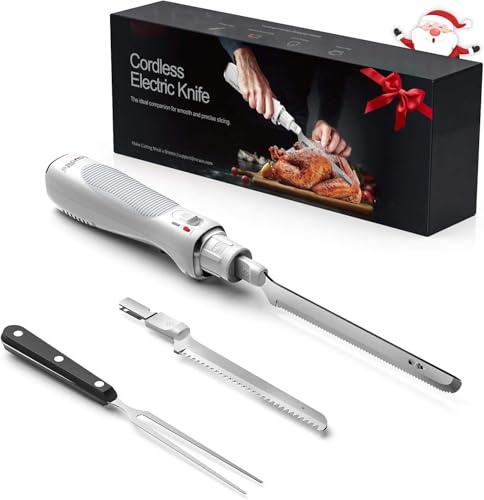 Keenstone Elektrisches Messer Kabelloses, Sägeklingenmesser für Truthahn, Fleisch, Fischfilet & Brot, Ergonomisches Design mit komfortablem Griff – USB-C wiederaufladbar, leichtes Schneiden