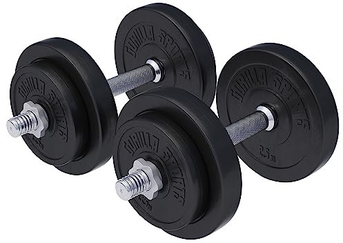 GORILLA SPORTS® Kurzhantelset 20kg/30kg - 2er Set, Ø 30mm, 2x Kurzhantelstangen, mit 4 Sternverschlüsse, Griff gerändelt, aus Kunststoff - Hantelset, Kurzhanteln, Hanteln, Kurzhantel Set