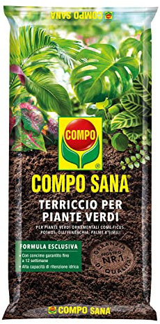 COMPO SANA Terriccio per Piante Verdi, Per Piante Verdi Ornamentali, Con Aggiunta di Argilla, Sacco 20 L