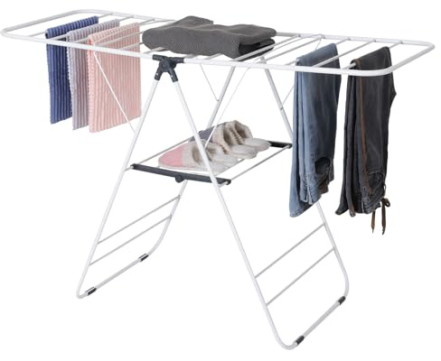 Various Tendedero Plegable de 2 Niveles, Tendedero Independiente con Alas de Secado Ajustables, Estante, 145 x 55 x 95 cm, Color Blanco