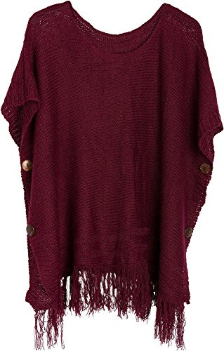 styleBREAKER Poncho in Maglia con Maniche e Bottoni Decorativi Eleganti e Brillanti, Girocollo, Donna 08010017, Colore:Vino Rosso