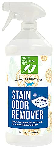 Only Natural Pet Enzyme Powered Stain & Odor Eliminator - Professional Pet Urine Pee Cleaner Deodorizer For Dogs - Hardwood Floors Carpets Upholstery - Fresh Mandarin Orange & Green Tea Scent - 32Floz
