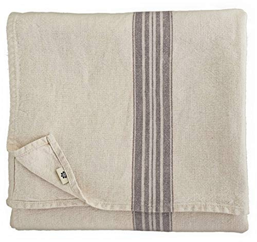 Linen & Cotton Luxus Vintage Shabby Chic Rustikal Tischdecke Provence -100% Leinen, Beige Natur Schwarz (136 x 136 cm) Tischtuch Stoff Tischwäsche Quadratisch für Haus Home Küche Dekoration Wohnzimmer