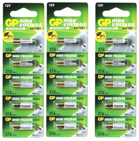 GP GP27A-C5 Baterías Super Alkaline 27A 12 V de alto voltaje de la batería alcalina (Pack de 15)